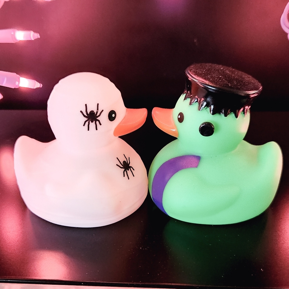 Halloween Rubber Duck Toy Set, Spider And Frankenstein Couple  3" Jeep Ducky